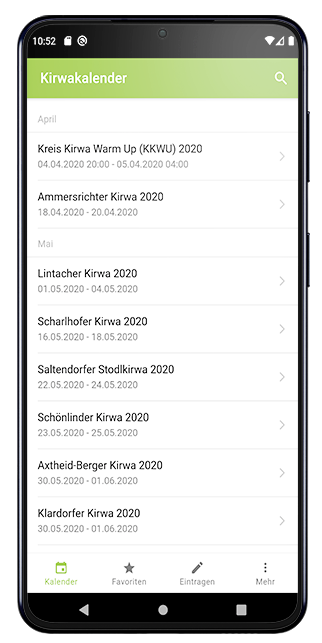 Kirwakalender App für Android