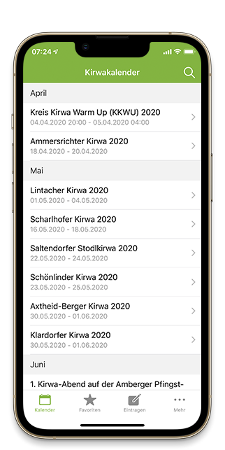 Kirwakalender App für iOS
